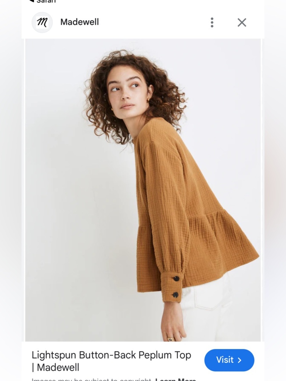 Madewell Lightspun Peplum Top in Camel Brown | Size Medium Classic Chic - Picture 1 of 14